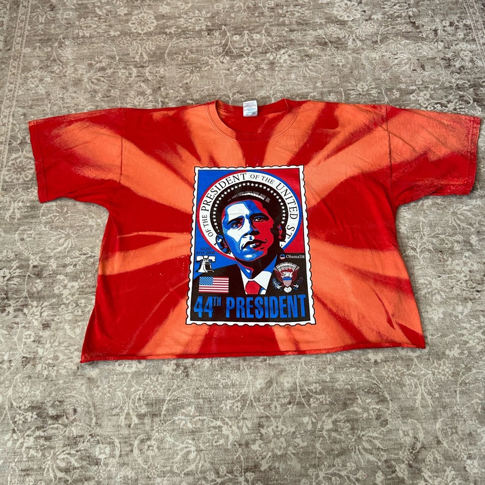 Obama Cropped Bleached Graphic T-Shirt with Presidential Design